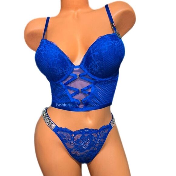 Victorias Secret Set Bombshell Add-2-Cups Push Up Corset bra & Shine Strap Panty - Picture 2 of 4